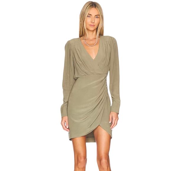 NWT Jonathan Simkhai Olivine Leilani  Faux Wrap Long-sleeve Mini Dress -sz 8 - Picture 4 of 10